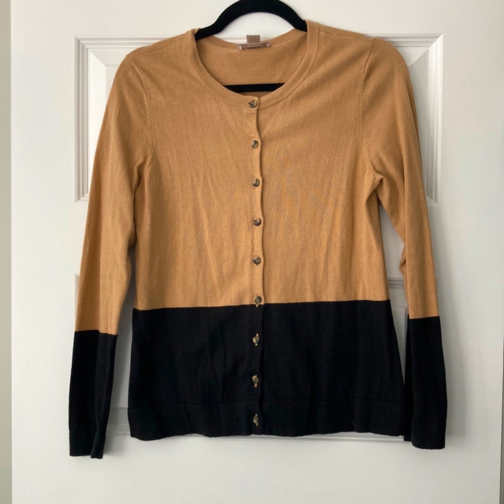 LOFT camel, black and tortoise cardigan